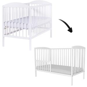 Patut din lemn masiv cu bariera 120x60 cm Kidizi Orella alb,reglabil pe 3 nivele, certificat EN71