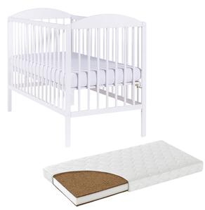 Patut din lemn masiv 120x60 cm Kidizi Orella alb si saltea cocos LUX 120x60x12 cm, reglabil pe 3 nivele, certificat EN71