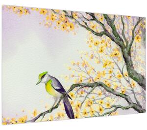 Tablou - Pasăre în copac,acuarelă (90x60 cm)