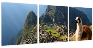 Tablou - Lama și Machu Picchu (cu ceas) (90x30 cm)