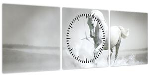 Tablou - Cal alb (cu ceas) (90x30 cm)