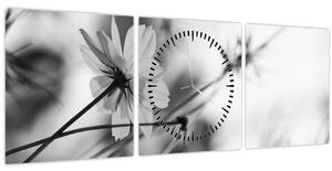 Tablou - Flori alb-negru (cu ceas) (90x30 cm)
