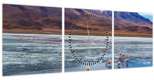 Tablou - Flamingo (cu ceas) (90x30 cm)