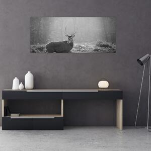Tablou - Căprioare in pădure,alb-negru (120x50 cm)