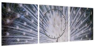 Tablou - Păun alb (cu ceas) (90x30 cm)
