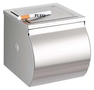 Suport hartie igienica Pufo din aluminiu pentru baie– dispenser elegant cu capac, montaj pe perete, 13 cm, argintiu