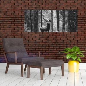 Tablou - Căprioare in pădure 2,alb-negru (120x50 cm)