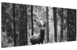 Tablou - Căprioare in pădure 2,alb-negru (120x50 cm)