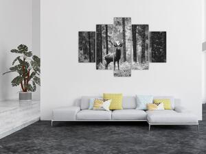 Tablou - Căprioare in pădure 2,alb-negru (150x105 cm)