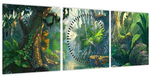 Tablou - Ilustrare pădure tropicală (cu ceas) (90x30 cm)