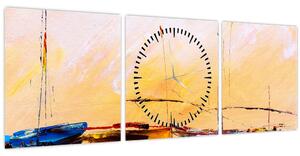 Tablou - Pictură barcă (cu ceas) (90x30 cm)