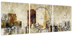 Tablou - Oraș artistic (cu ceas) (90x30 cm)