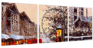 Tablou - Pictură oraș iarna (cu ceas) (90x30 cm)