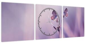 Tablou - Fluturi mov (cu ceas) (90x30 cm)