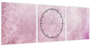 Tablou - Mandala pe zid roz (cu ceas) (90x30 cm)