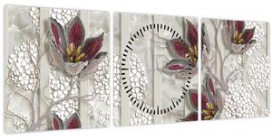 Tablou - Flori decorative (cu ceas) (90x30 cm)
