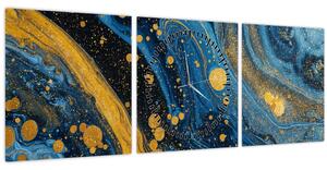 Tablou - Abstracție albastră cu aur (cu ceas) (90x30 cm)