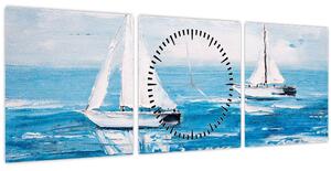 Tablou - Pictură yacht pe mare (cu ceas) (90x30 cm)
