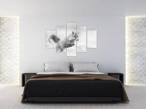 Tablou - Vulpe care sare,alb-negru (150x105 cm)