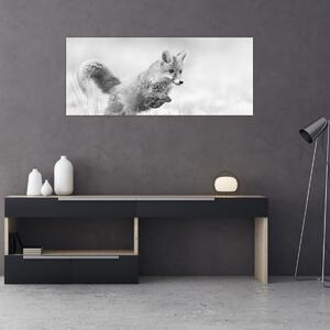 Tablou - Vulpe care sare,alb-negru (120x50 cm)