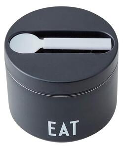 Cutie termos pentru gustare cu lingură Design Letters Eat, înălțime 9 cm, negru