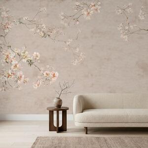 Tapet Ramuri florale delicate în stil chinoiserie pe un fundal deschis, Fototapet în stil vintage, w05427 : Uwalls.ro