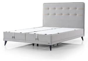 Pat FLEXFIT 160x200, stofa catifelata gri deschis - Evo 1055, cu somiera si spatiu depozitare