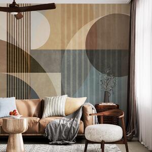 Tapet Forme geometrice abstracte compuse din cercuri și linii, în nuanțe discrete de pământ, cu textură,, Fototapet Geometrie, w09834 : Uwalls.ro