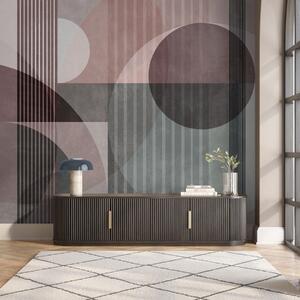 Tapet Forme geometrice abstracte compuse din cercuri și linii, în nuanțe discrete, cu textură, într-o, Fototapet Geometrie, w09834v1 : Uwalls.ro