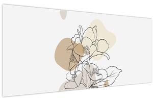 Tablou - Flori bej cu fluture N⁰1 (120x50 cm)