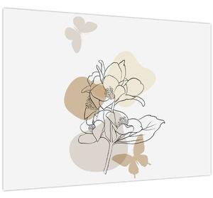 Tablou - Flori bej cu fluture N⁰1 (70x50 cm)