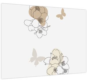 Tablou - Flori bej cu fluture N⁰2 (70x50 cm)