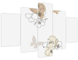Tablou - Flori bej cu fluture N⁰2 (150x105 cm)