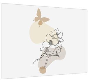 Tablou - Flori bej cu fluture N⁰3 (70x50 cm)