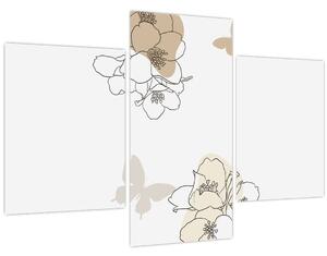 Tablou - Flori bej cu fluture N⁰2 (90x60 cm)