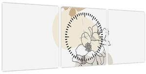Tablou - Flori bej cu fluture N⁰3 (cu ceas) (90x30 cm)