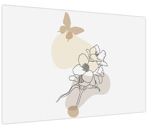 Tablou - Flori bej cu fluture N⁰3 (90x60 cm)