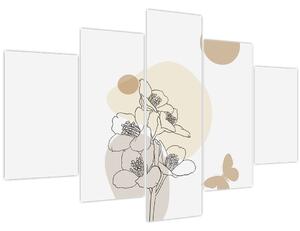 Tablou - Flori bej cu fluture N⁰4 (150x105 cm)