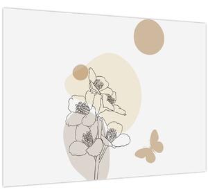 Tablou - Flori bej cu fluture N⁰4 (70x50 cm)