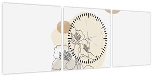 Tablou - Flori bej cu fluture N⁰4 (cu ceas) (90x30 cm)