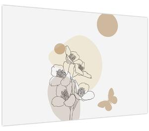 Tablou - Flori bej cu fluture N⁰4 (90x60 cm)