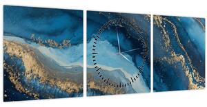 Tablou - Abstracție marmură albastră (cu ceas) (90x30 cm)