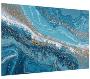 Tablou - Marmură bleu cu aur I. (90x60 cm)