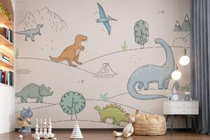 Fototapet Un desen de dinozauri și munți, Fototapet dinozauri, Fototapet populare, w00637 - Tapeko.ro