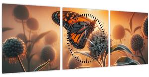 Tablou – Fluture în soare apunând (cu ceas) (90x30 cm)