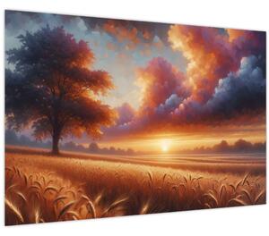 Tablou – Apus de soare pe câmp (90x60 cm)