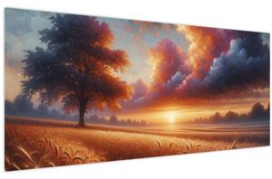 Tablou – Apus de soare pe câmp (120x50 cm)