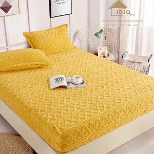 Husa de pat, 2 persoane, cocolino, Tricotaj, 3 piese, cu elastic, 180x200cm, galben , HPC506
