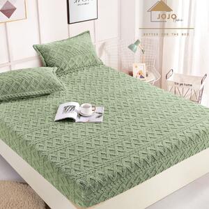 Husa de pat, 2 persoane, cocolino, Tricotaj, 3 piese, cu elastic, 180x200cm, verde deschis, HPC509
