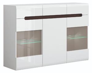 Comodă Serveso 100Alb, Alb lucios, Cu sertare și uși, 104x150x41cm